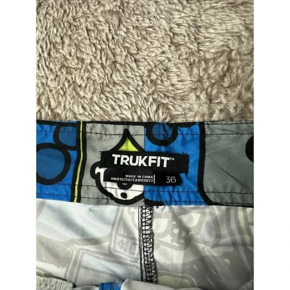 Trukfit Men’s  36 Swim Board Shorts Blue Green Gray Pockets Lil Wayne Pool Party - Picture 5 of 16